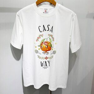 Casablanca White Casa Way Cartoon Orange Tennis Graphic Print T-Shirt